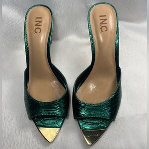 INC International Concepts Metallic Green Peep-Toe Heels